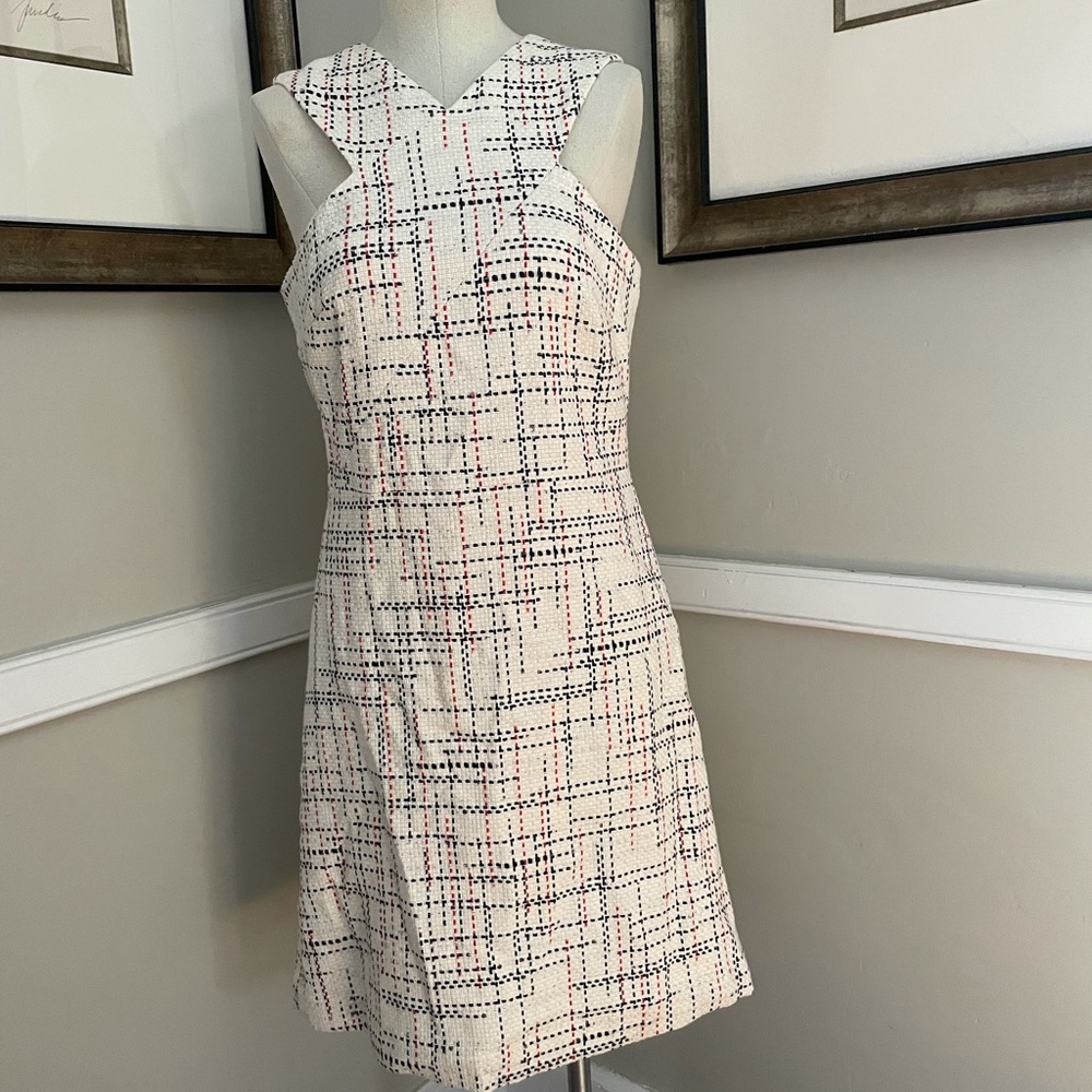 Banana Republic tweed dress cream red blue